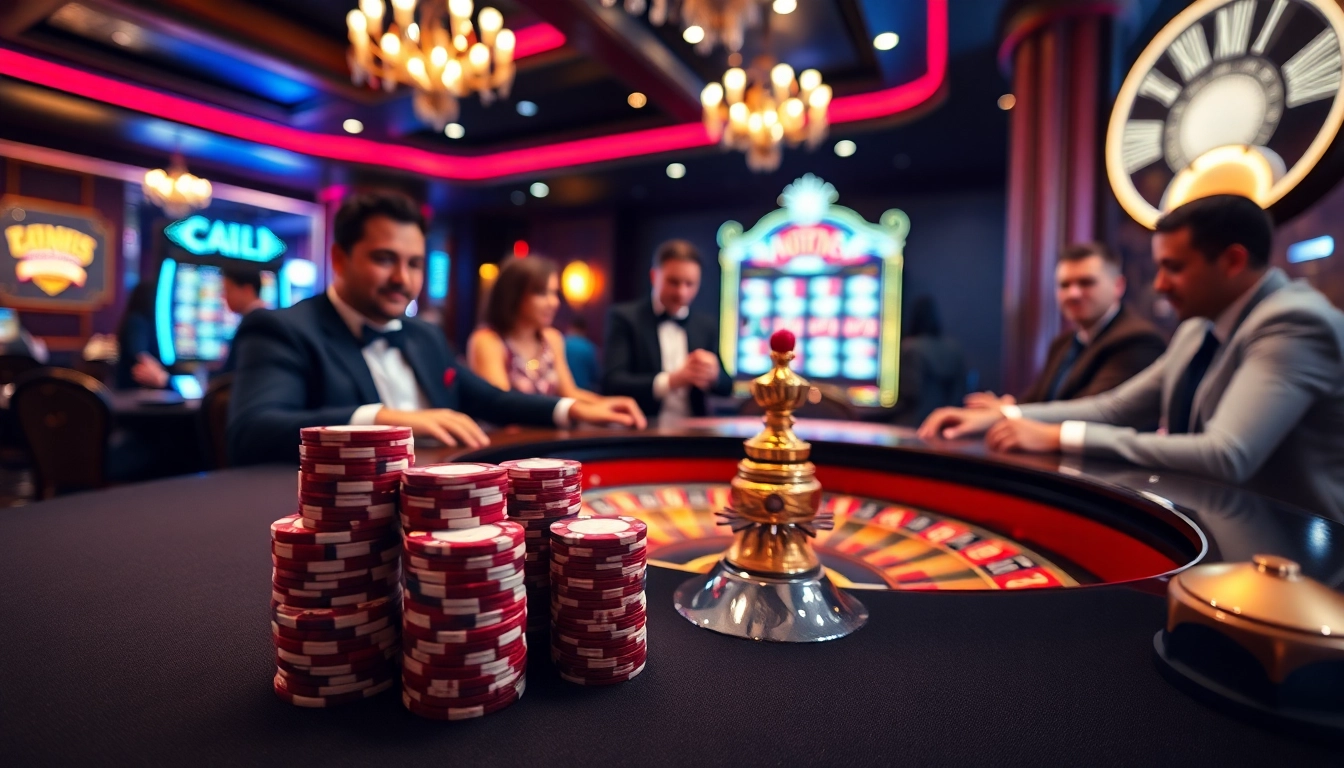 Exciting gambling scene at https://lucky88vi.net, showcasing a roulette table and vibrant poker chips.