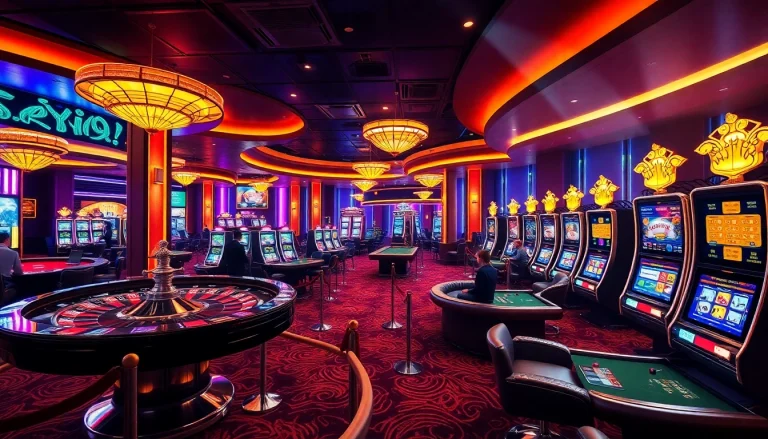 Exciting gaming action highlights 777VIP casino atmosphere with roulette, poker, and vibrant slot machines.