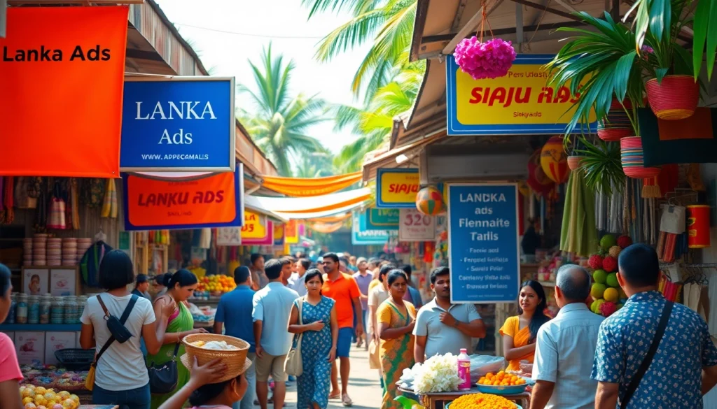 Lanka Ad featuring vibrant marketplace with personal and spa ads, showcasing Sri Lanka's culture and community spirit.