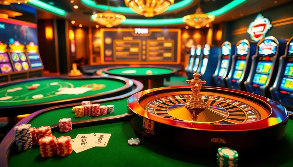 Experience thrilling moments at 789win.com with an exciting casino atmosphere featuring poker chips and slot machines.