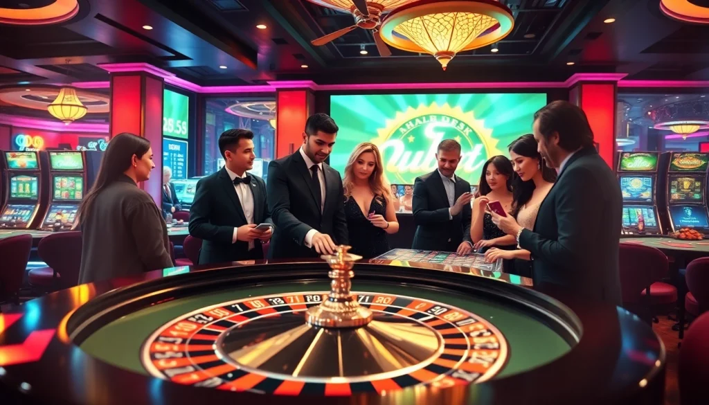 Players enjoying the excitement of gambling at tha-bet's high-stakes casino table.