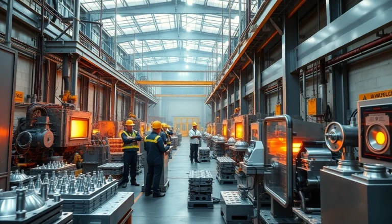 Aluminum die casting Malaysia factory showcasing advanced casting machinery and skilled workers.