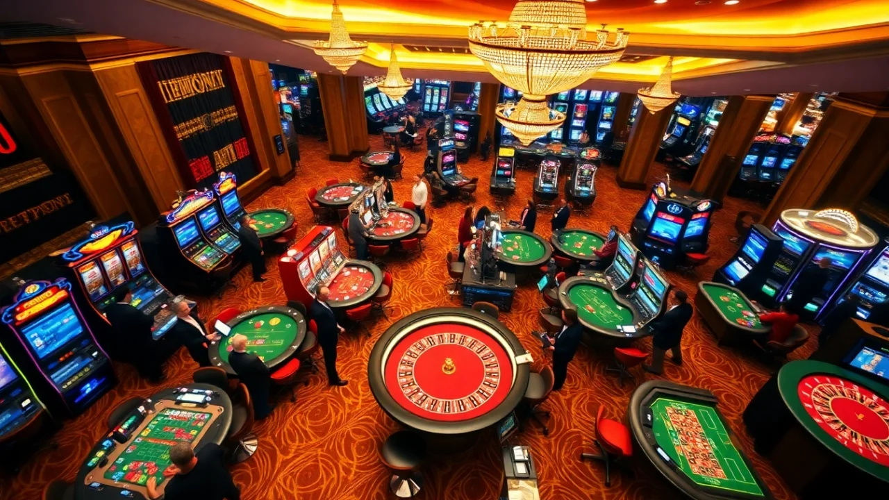 Dive into the thrilling world of https://f168.news/ with gamblers enjoying top casino games and vibrant slot machines.