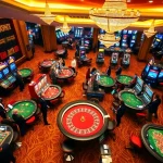 Dive into the thrilling world of https://f168.news/ with gamblers enjoying top casino games and vibrant slot machines.