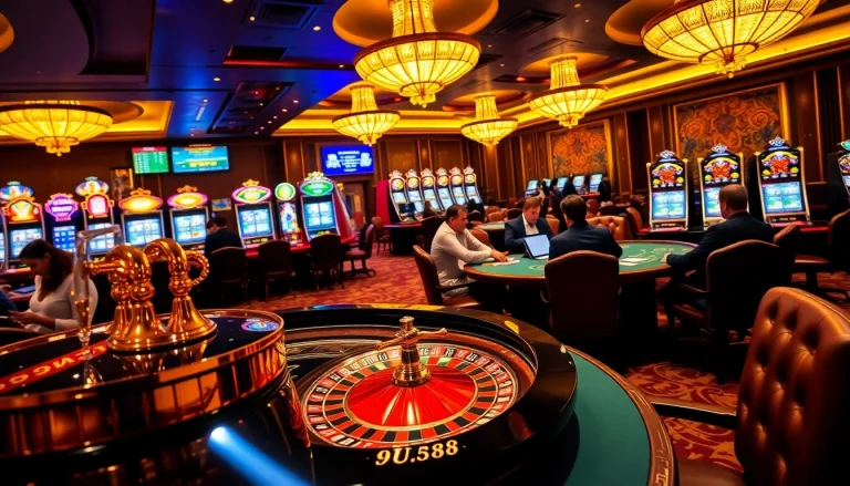 Players enjoying their time at UU88 casino tables filled with excitement and vibrant colors.