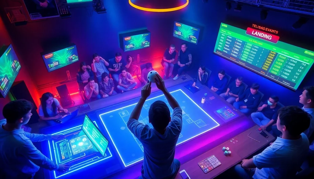 Tài xỉu md5 gaming scene with vibrant colors, interactive dice, and excited players.