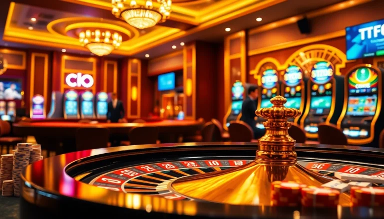 Experience the thrill of TK88 at a vibrant casino table filled with chips and cards.