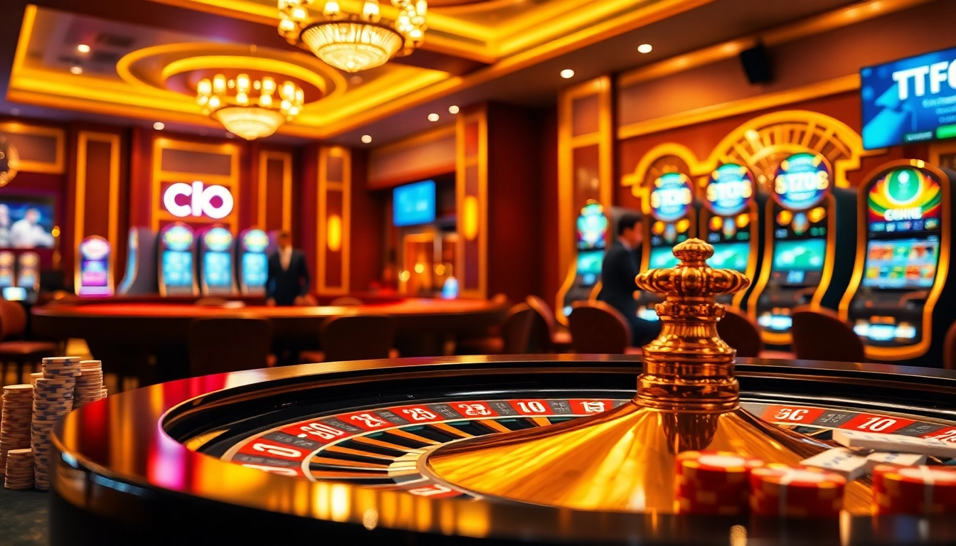 Experience the thrill of TK88 at a vibrant casino table filled with chips and cards.