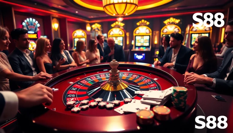 Players enjoying the excitement of S88 casino games at a luxury roulette table.