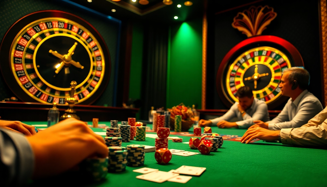 Kuwin casino scene showcasing players at a vibrant poker table with colorful chips and cards.