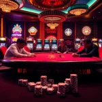 A high-stakes poker table scene at a casino, showcasing excitement and strategy linked to https://777vip.dev/.