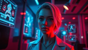 Engaging NSFW character AI in a modern digital environment featuring vibrant colors and advanced technology.