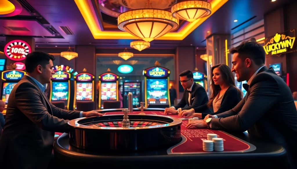 Players enjoying an exciting game at the LUCKYWIN casino table with vibrant visuals.