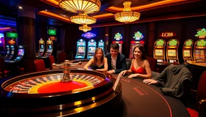 Experience the thrill of gambling at LC88 with players engaging at a vibrant casino table.