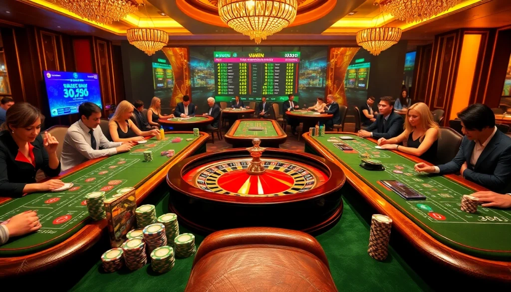 Experience the excitement of gambling at vswin.com with colorful poker chips and a thrilling roulette wheel.