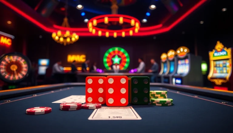 Players placing bets on the exciting game tài xỉu md5 with colorful dice and poker chips.