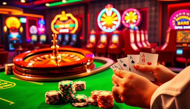 Experience the excitement of FLY88 Link with a luxurious casino scene featuring vibrant games and dynamic betting action.