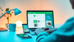 在现代工作空间的笔记本电脑上使用WhatsApp网页版发送消息并进行通话