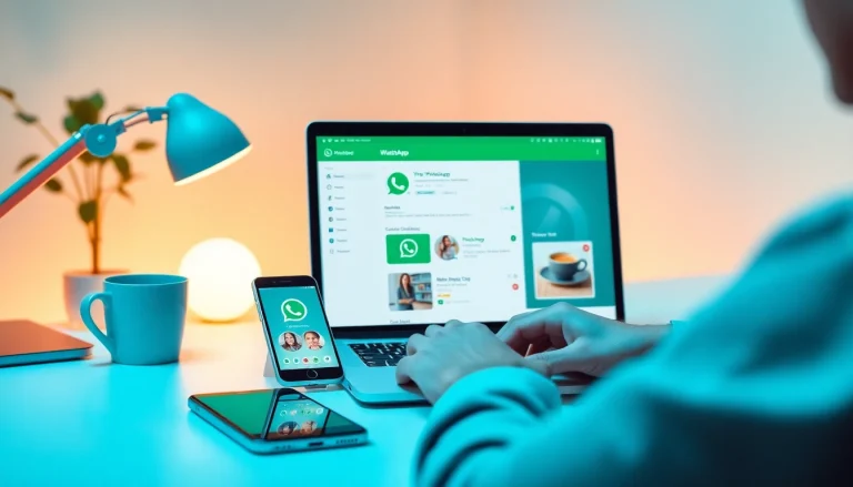 在现代工作空间的笔记本电脑上使用WhatsApp网页版发送消息并进行通话