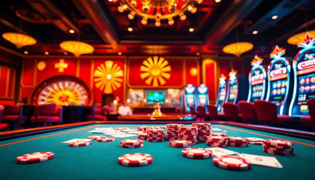 Experience adrenaline-fueled gaming action at https://sumvip.app/ with vibrant casino tables and slot machines.