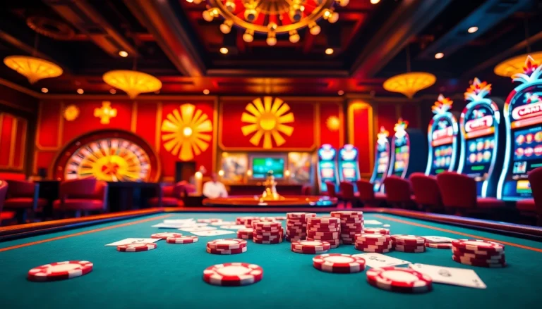 Experience adrenaline-fueled gaming action at https://sumvip.app/ with vibrant casino tables and slot machines.