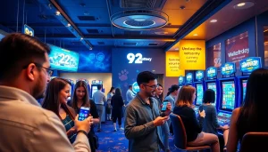 Engaging players enjoying the 92lottery gaming experience in a modern lottery hub.