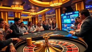 Cảnh chơi LUCK8 với các chip poker và bài trong không gian casino sang trọng.