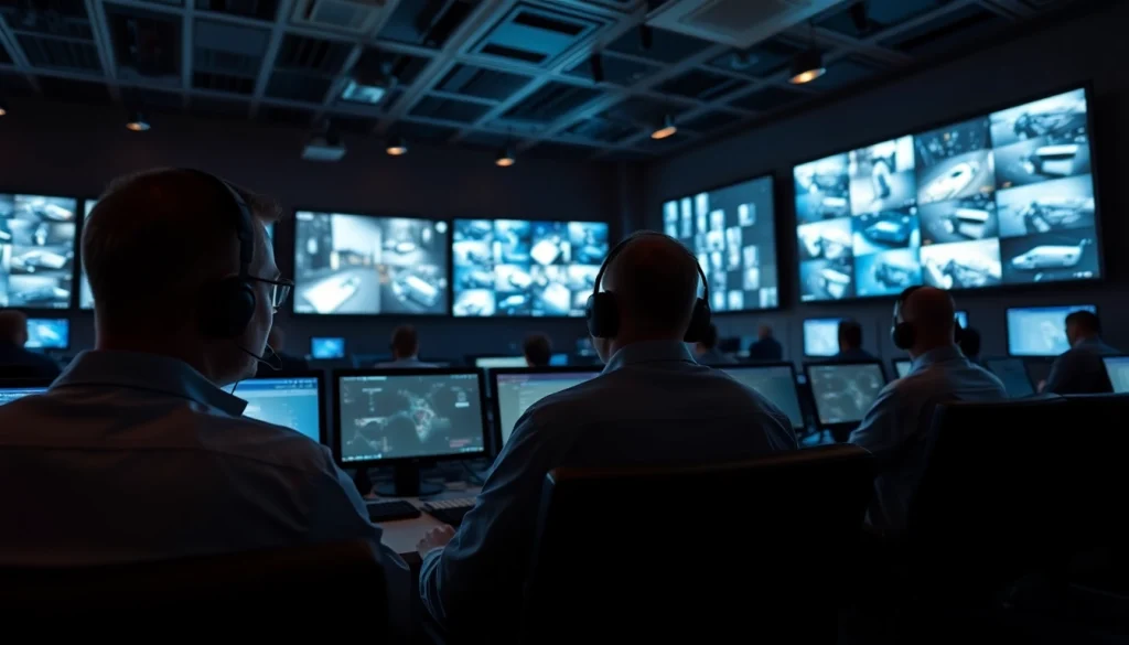 Monitor surveillance services with professionals in a control room, ensuring security in real-time.