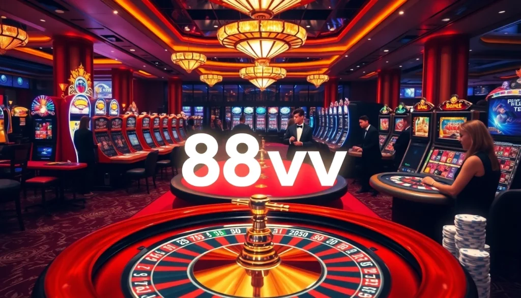 Experience high-stakes gaming at 88vv’s elegant roulette tables and vibrant slot machines.