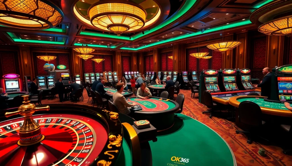 Players engaging in a thrilling game at OK365 casino tables with vibrant games.