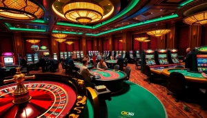 Players engaging in a thrilling game at OK365 casino tables with vibrant games.