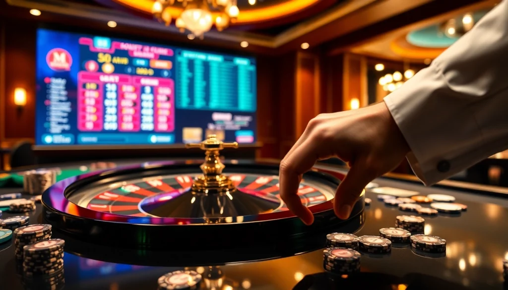 Experience excitement at https://fly88r.net with roulette, chips, and cards in a luxurious casino scene.