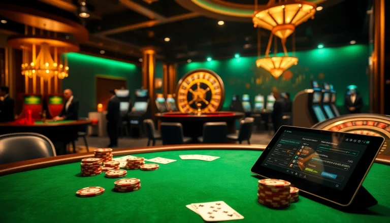 Experience the thrill of gambling at https://s8mode.com/ with a luxurious poker table and spinning roulette wheel.