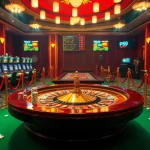 Engaging PS 99 roulette table surrounded by action-packed casino elements.