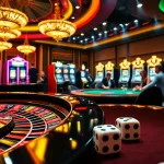 Experience the thrill of gambling with link okfun at a luxurious casino, featuring roulette tables and slot machines.