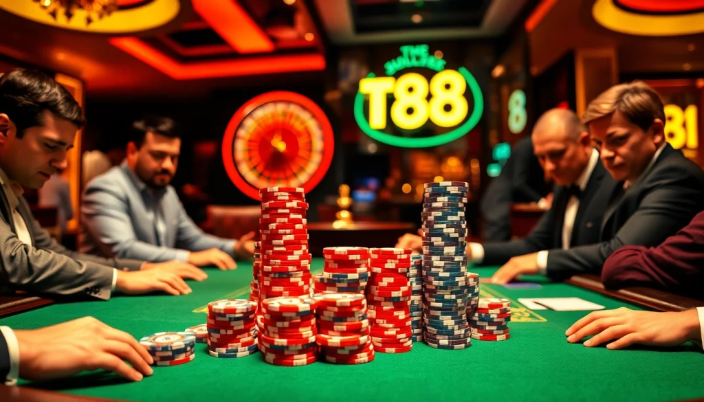 Engaging scene with TR88 poker chips highlighting a thrilling casino atmosphere.