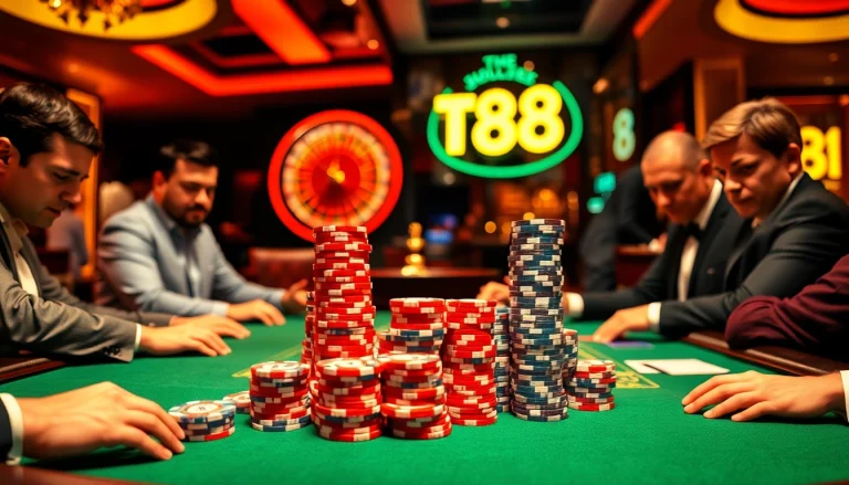 Engaging scene with TR88 poker chips highlighting a thrilling casino atmosphere.