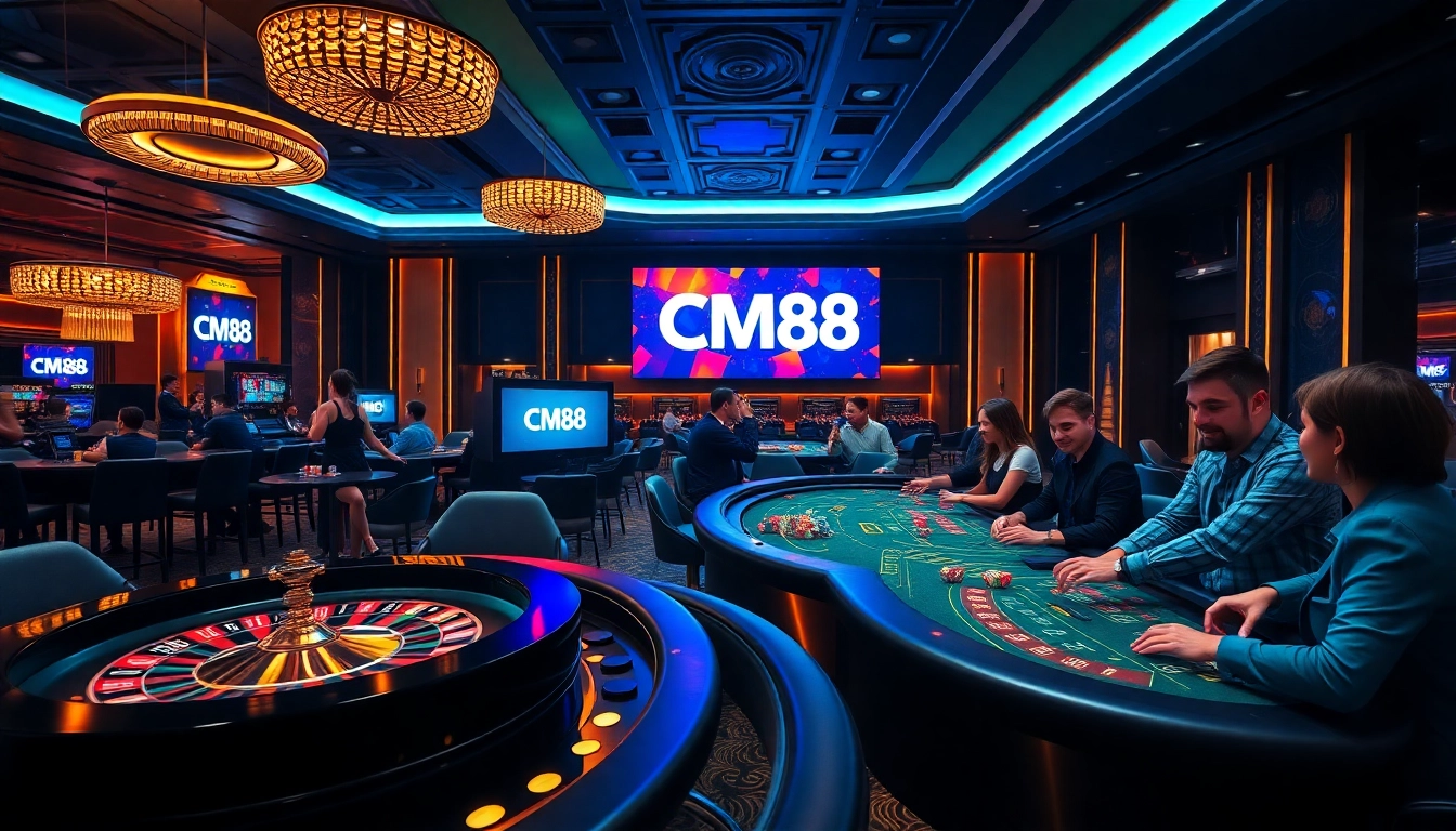 Experience the excitement of CM88 with players enjoying high-stakes games in a luxurious casino setting.