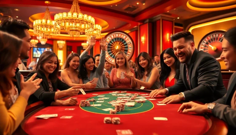 Exciting game bài đổi thưởng action at a vibrant casino with players enjoying table games.