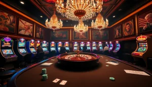 Experience the excitement of a lucky win in a luxurious casino scene with poker tables and roulette wheels.
