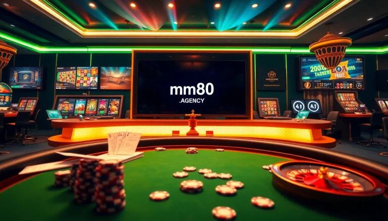 Experience thrilling online gambling at https://mm88.agency/ with interactive game tables and vibrant betting visuals.