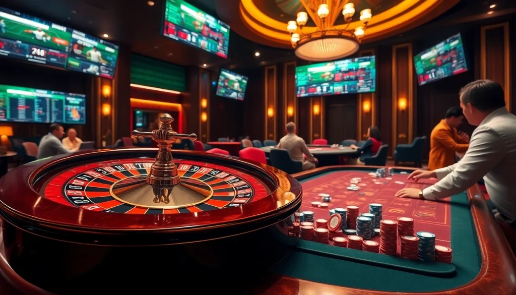 Experience the excitement and luxury of gambling at trang chủ PS99 with a vibrant roulette wheel and poker action.