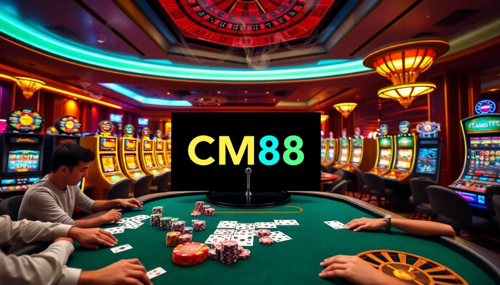 Experience the thrill at CM88's luxurious gaming tables with exciting poker action.