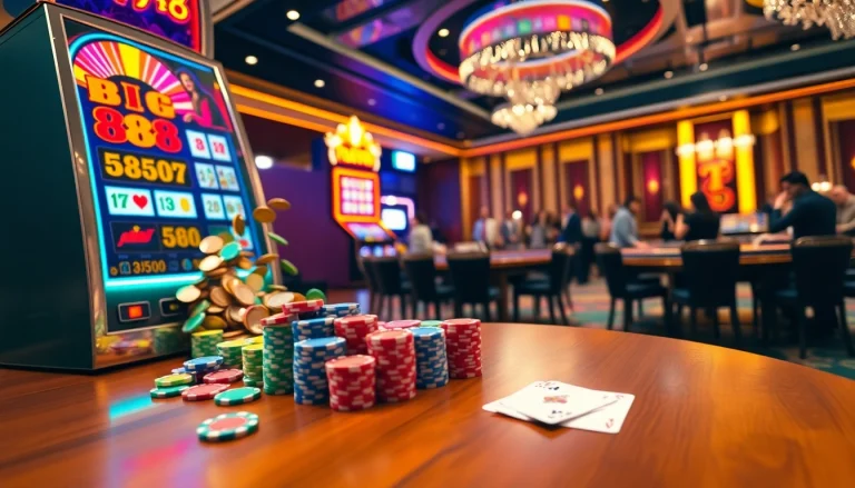 Big88 slot machine with vibrant colors and poker chips, showcasing an exciting casino atmosphere.