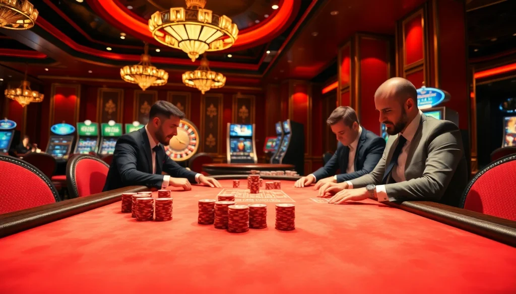 Players enjoying a high-stakes game at a luxurious casino table featuring https://kwin.bio/ bets.
