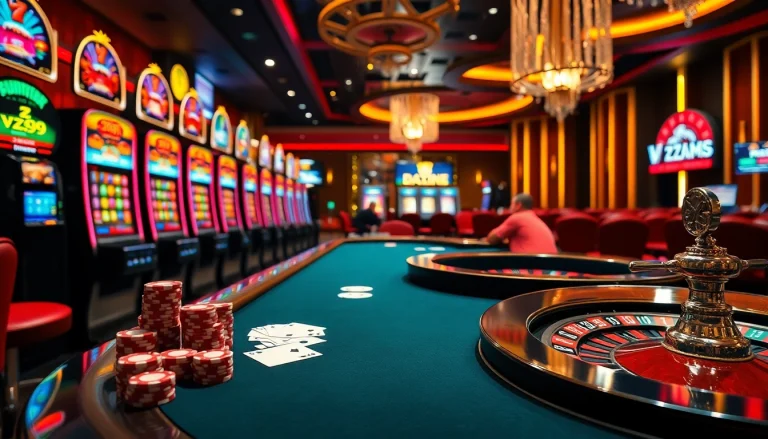 Experience the excitement of VZ99 casino with vibrant slot machines and poker tables.