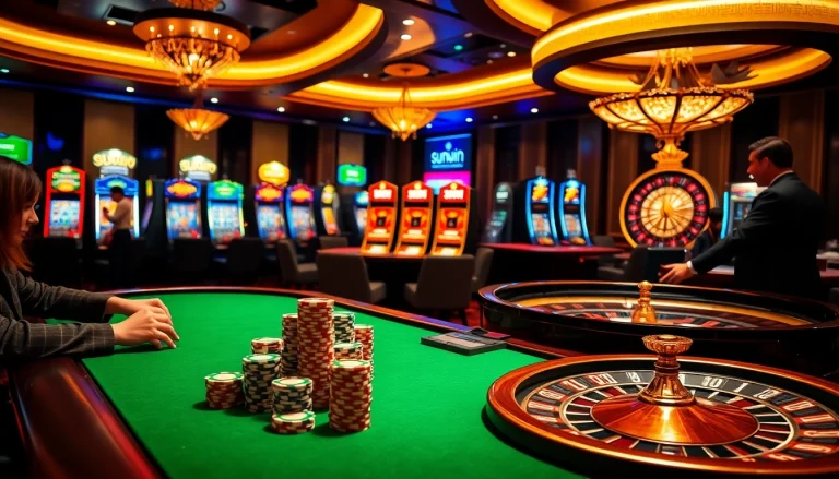 Experience the thrill of winning at the sunwin casino with poker chips and slot machines.