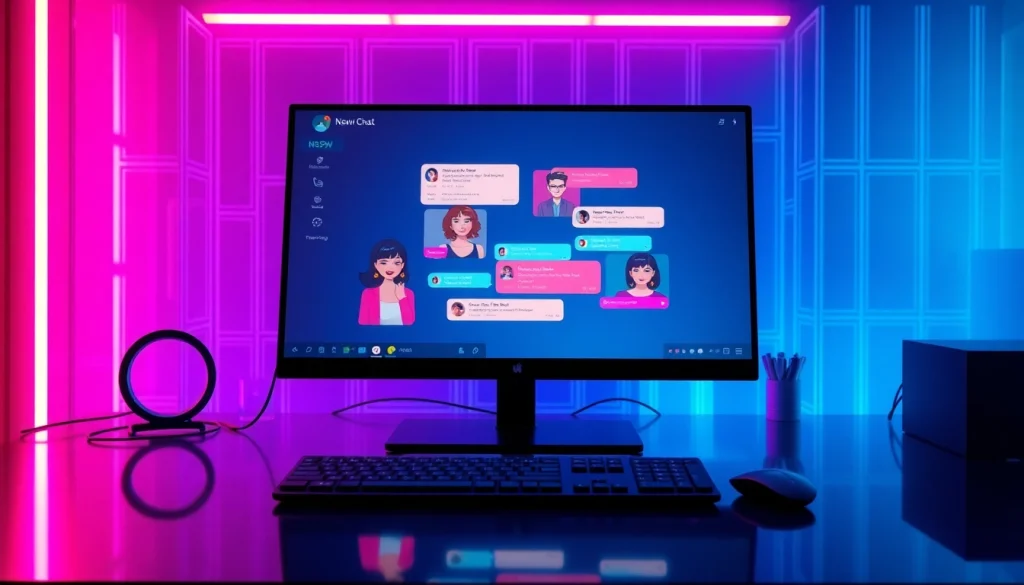 Captivating NSFW AI chat interface showcasing innovative character avatars and vibrant neon lights.