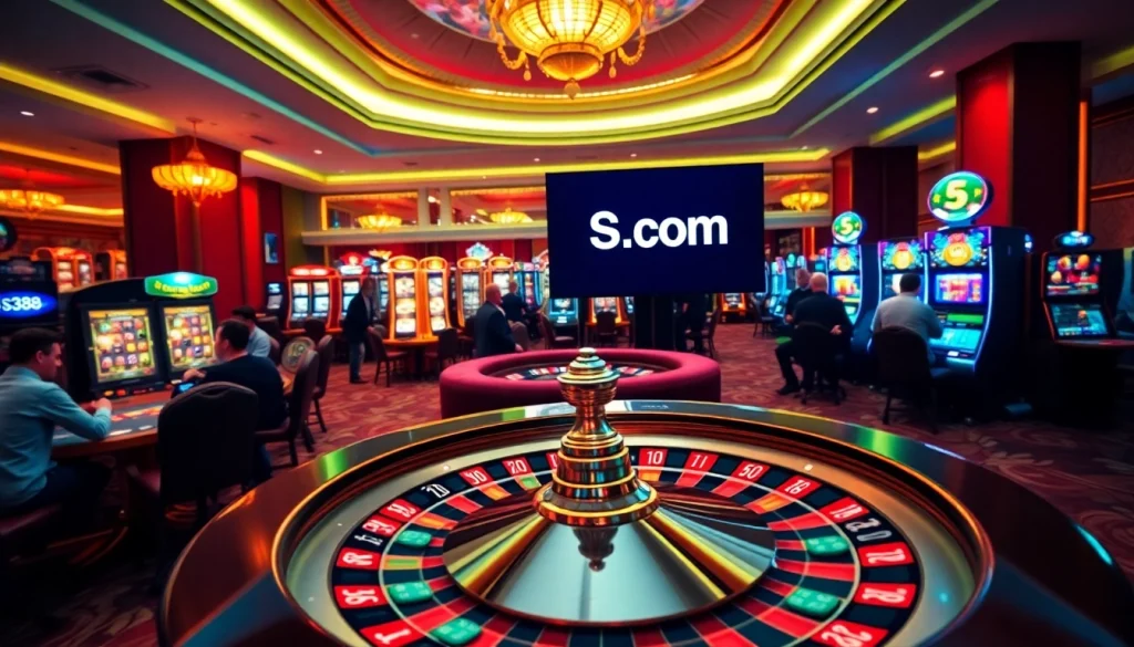 Engaging players at SV388 com enjoying thrilling online gambling activities in a vibrant casino scene.