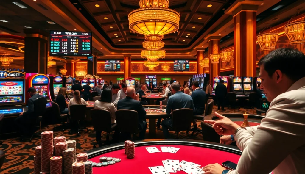 Experience the excitement of gaming at vvjl6 com with luxurious casino visuals featuring tables and players.